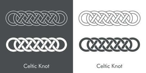 Nudo celta entrelazado en forma de marco. Icono plano lineal abstracto en fondo gris y fondo blanco