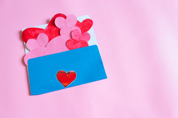 Blue valentines day card with hearts