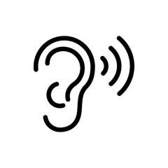Icono plano lineal oreja con ondas de sonido en color negro © teracreonte