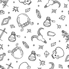 Sewing fabric with Wiccan seamless pattern with magic symbols ...