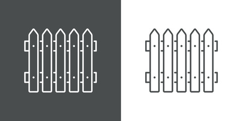 Icono plano lineal cerca de estacas de madera en fondo gris y fondo blanco © teracreonte