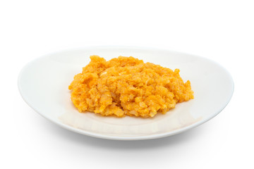 pumpkin porridge on a white plate isolated white background