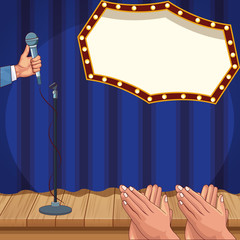 hand with microphone applauses billboard stage stand up comedy show