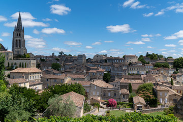 panorama landscape view of Church in Saint-Emilion village panoramic in Bordeaux france
