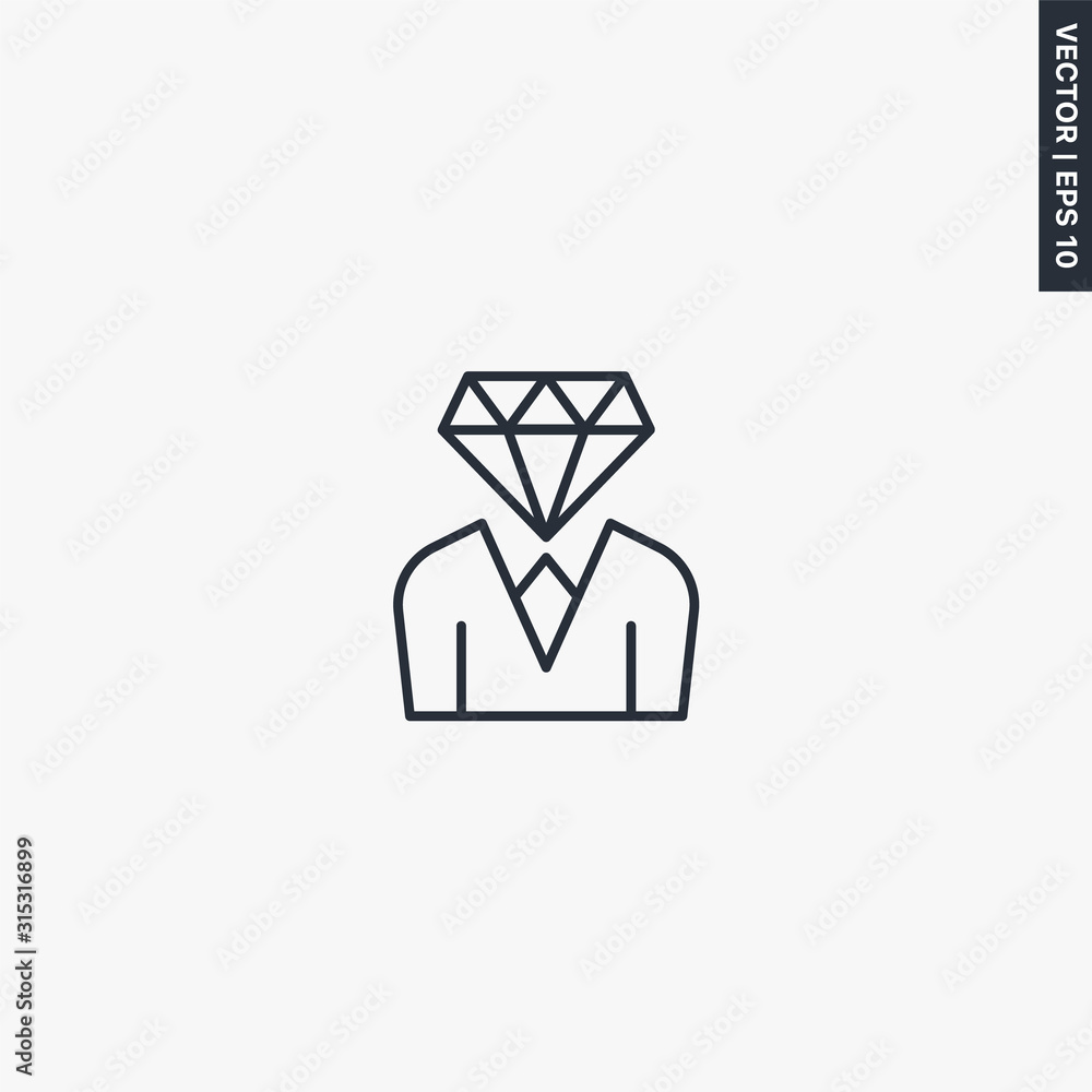 Poster man diamond, linear style sign for mobile concept and web design