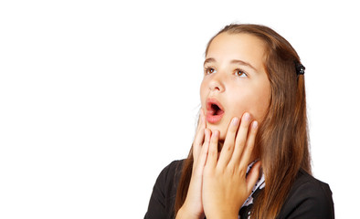 surprised teen girl covering her mouth with hands