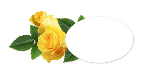 Yellow rose flowers and a card for text