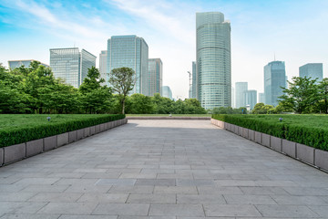 modern skyline and empty road