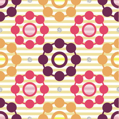 seamless abtract colorful flower from circle with silver dot glitter pattern on stripe background