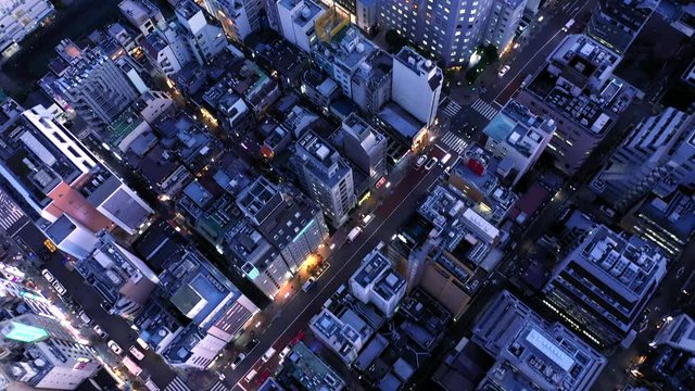 オフィス街の夕景　空撮
