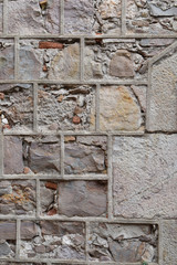 Detail of Rough Textured Stone Wall with Raised Mortar Courses & Ashlar Blocks