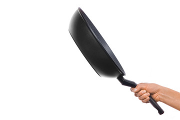 pan in hands on a white background
