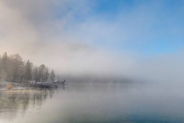 Fototapeta na wymiar Bohinj Lake in Fog, Slovenia