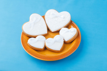 Heart-shaped cookies on the plate for Valentine's Day