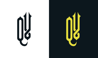 Minimal luxury line art letter QV logo. This logo icon incorporate with two Arabic letter in the creative way. It will be suitable for Royalty and Islamic related brand or company. 