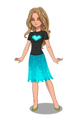 Cute girl in fashionable clothes. Vector illustration