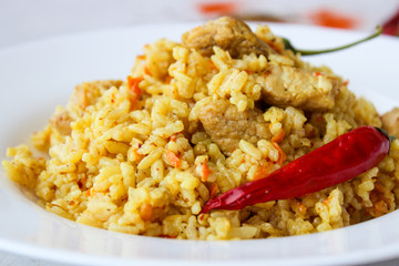 Homemade pilaf with pork
