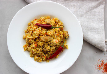 Homemade pilaf with pork