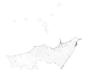 Satellite map of Province of Messina towns and roads, buildings and connecting roads of surrounding areas. Sicily region, Italy. Sicilia. Map roads, ring roads