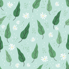seamless hand draw summer pattern  background with flower and leaf