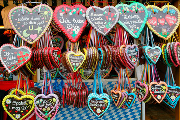 Gingerbread hearts on the Oktoberfest, Munich, Bavaria, Germany