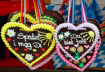 Gingerbread hearts on the Oktoberfest, Munich, Bavaria, Germany
