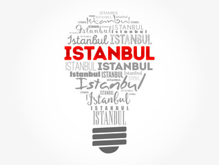 Istanbul light bulb word cloud, travel concept background