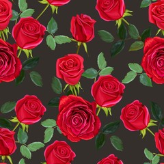 Flower beautiful bouquet with red roses ,chrysanthemum and magnolia seamless pattern vector illlustration