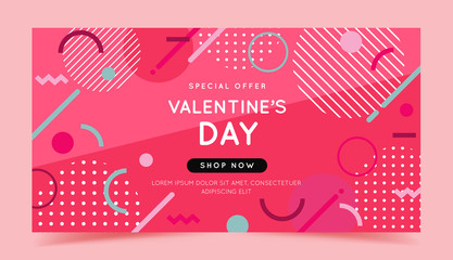 Valentine s Day sale banner. Vector illustration with trendy abstract geometric shapes.