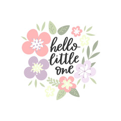 Phrase with flower frame for baby