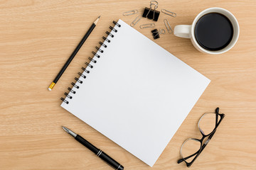 Top view office table desk. Flat lay Workspace