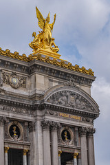 Architectural details of Opera National de Paris. Grand Opera (Garnier Palace) is famous neo-baroque building in Paris, France.