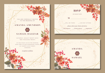 geometric with  floral watercolor wedding invitation