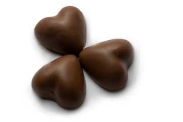 Heart shaped chocolates isolated on a white background. Valentine day concept.