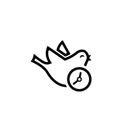 Early bird with clock outline icon. Clipart image isolated on white background