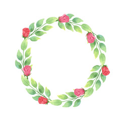 Floral rose frame composition. Watercolor hand drawn illustration. Romantic valentineâ€™s day design.