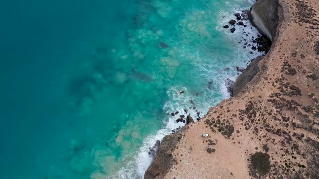 4K drone footage over the sandstone cliffs of the Great Australian Bight, at the Nullarbor cliffs lookout