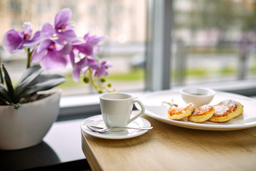 breakfast in the cafe with coffee