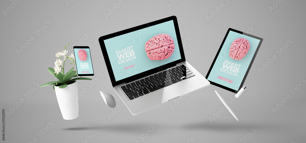 Poster floating devices showing smart responsive website design