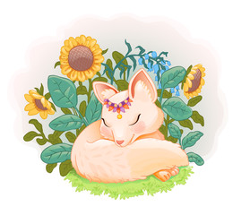 Sleeping baby fox, kids poster