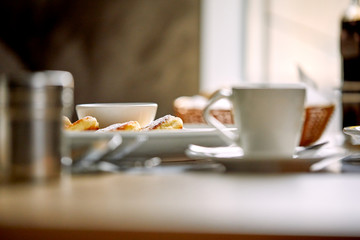 breakfast in the cafe, pancakes and coffee