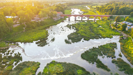 Drone aerial view of Rumba waterfall in Latvia