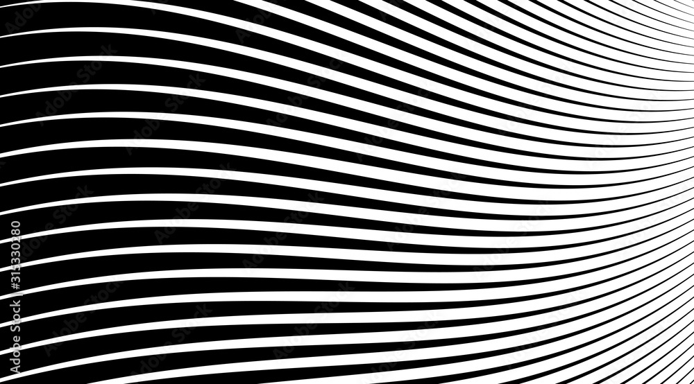 Poster Halftone background with stripped black and white lines. Optical illusion art vector design.
