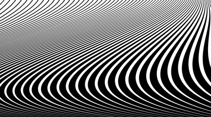 Halftone background with stripped black and white lines. Optical illusion art vector design.