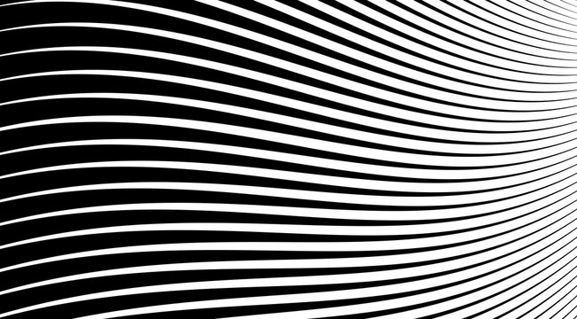 Halftone background with stripped black and white lines. Optical illusion art vector design.