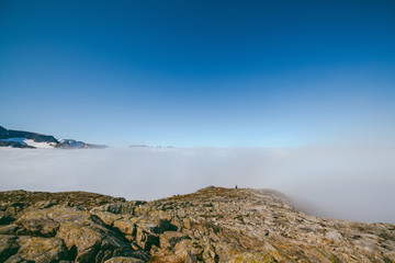 Fototapeta na wymiar Hiking on the ridge of Romsdalseggen in Norway