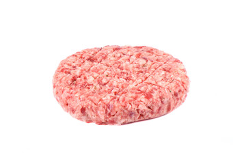 Raw pink beef cutlet isolated on a white background.