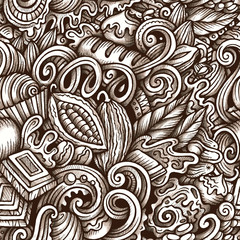 Chocolate vector hand drawn doodles seamless pattern.