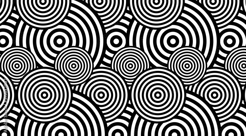 Aufkleber trendy circular black and white pattern background vector design. optical illusion spins backdrop.