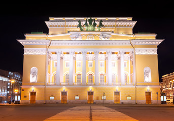 Alexandrinsky theater at night, Saint Petersburg, Russia
